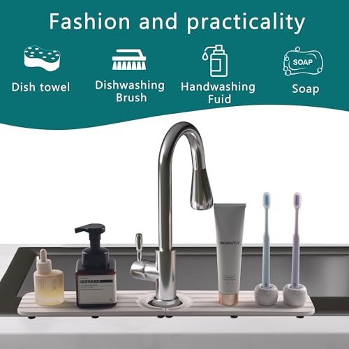 Water Absorbing Stone Kitchen Sink Mat, Faucet Splash Guard for Bathroom Counter - color: 23.6" x 3.9" White C