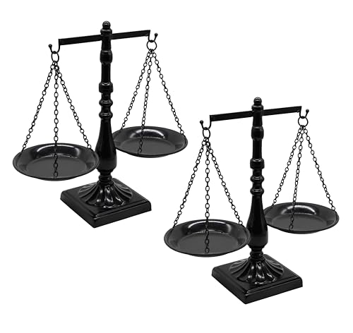 Set of 2 Vintage Metal Libra Jewelry Towers Display with Fixed Beam, Cosmetic Organizer Storage, Scale Centerpiece Stand, Antique Jewelry Storage, Farmhouse Candleholder Display – 7.7“ W x 12.1“ H - color: Black-2
