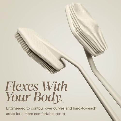 TOOLETRIES Silicone Back Scrubber for Shower, Bath Brush - Sand | Long ergonomic handle and non-slip grip make exfoliating hard-to-reach areas simple and comfortable. - color: Sand