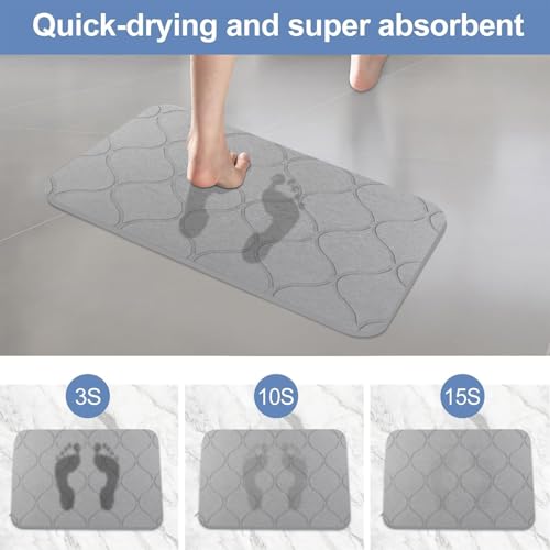 Stone Bath Mat Diatomaceous Earth Shower Mat Non-Slip Super Absorbent Quick Drying Diatomite Stone Mats for Bathroom Floor Kitchen, 2 Pack (Light Grey, 24x15) - color: Light Grey Wave