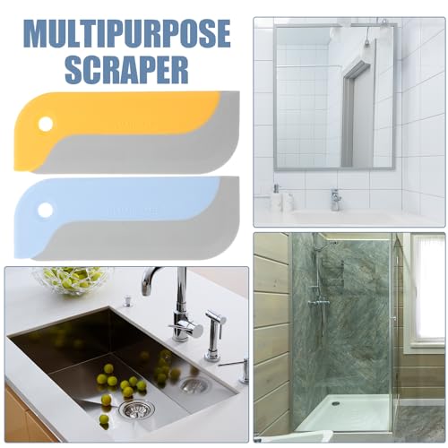 HANABASS 2pcs Household Shower Screen Cleaner and Mirror Squeegee Set, Multi-Function Glass Door Wiper for Bathroom and Kitchen, Lightweight Blue and Yellow Plastic Squeegees for Indoor