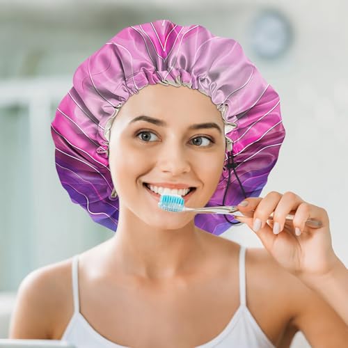 Luxury Shower Cap Silk Satin Lined Waterproof Reusable Adjustable Elastic Dry Hair Bathing Caps Cute for Women Girls-Heart - color: C-8-Heart