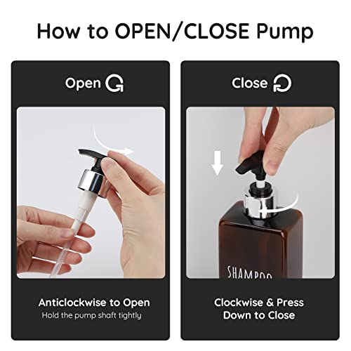 Segbeauty Shampoo and Conditioner Dispenser, 3 Packs 16.9oz Refillable Bathroom Soap Dispenser Set, 500ml Plastic Square Shower Press Pump Bottles Liquid Lotion Dispenser for Kitchen Sink Amber - color: Dark Amber, style: 16.9oz-Silver Pump