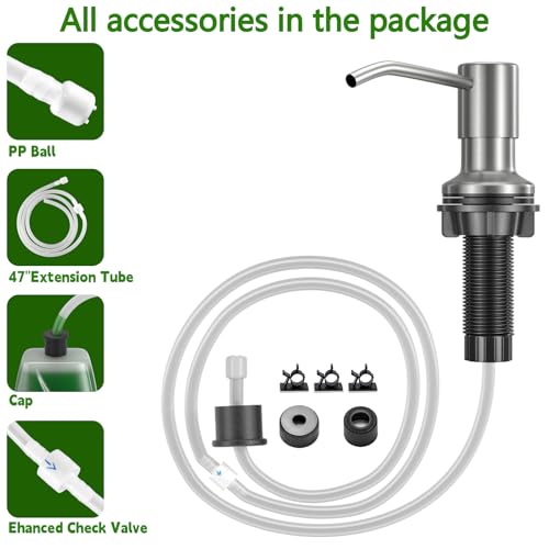 Kitchen Sink Soap Dispenser, Built in SoapDispenser, 47" Extension Tube kit, Counter Lotion Dispenser Pump, No Need More Refills (Brushed Nickel) - color: Brushed Nickel