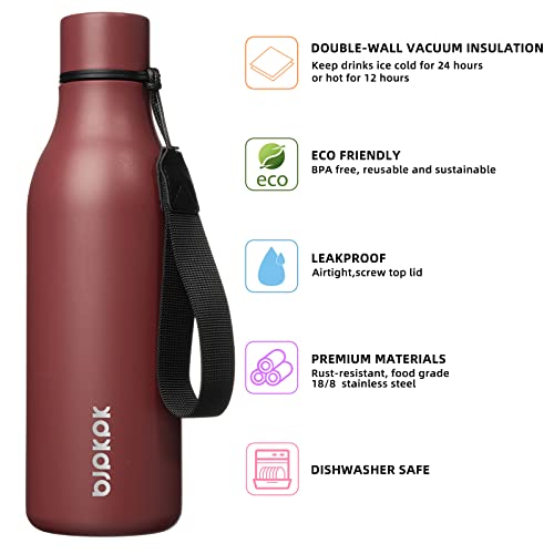 BJPKPK Insulated Water Bottles, 18 oz Stainless Steel Metal Water Bottle with Strap, BPA Free Leak Proof Jugs, Mugs, Flasks, Reusable Thermal Flasks for Sports & Travel, Brick Red - color: Brick Red, size: 18 Ounces, style: 18oz