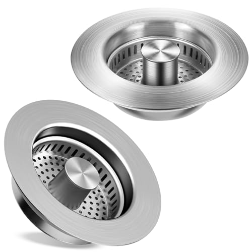 Kitchen Sink Drain Strainer 2 Pack, 304 Stainless Steel Pop Up Sink Stopper, Anti-Clogging Sink Drain Strainer for US Standard Kitchen Drain (SUS304 Brushed) - color: Brushed Sus304, size: 2 Pack