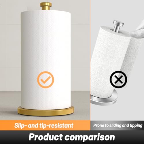 VEHHE Paper Towel Holder Countertop, Weighted Non-Slip Base, Stainless Steel Paper Towel Holder for Kitchen Bathroom (Gold) - color: Eva Pad Base | Gold