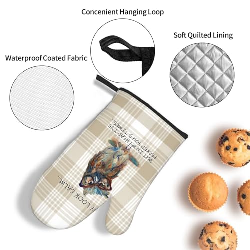 Funny Owl Oven Mitts and Pot Holders Sets of 3 Kitchen Hot Pads Cute Buffalo Plaid Oven Gloves Heat Resistant Washable for Cooking Grilling Baking Holiday Kitchen Decor - color: Funny Owl