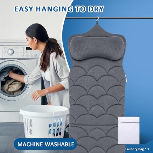 REEZEIVI Full Body Bath Pillow,Thick Bathtub Cushion with Laundry Bag,Bath Pillow with 13 Non-Slip Suction Cups,Soft 3D Mesh Fabric,Bathtub Cushion for Headrest Neck and Back Support (Gray) - color: Gray
