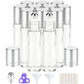 PrettyCare 12 Pack, 10 ml Essential Oil Roller Bottles with Stainless Steel Roller Ball - Refillable Leak-proof Empty Thick Clear Glass Roll on Bottles with Silver Caps for Travel, Perfume - color: Frosted with Silver Cap, size: 12 Pack