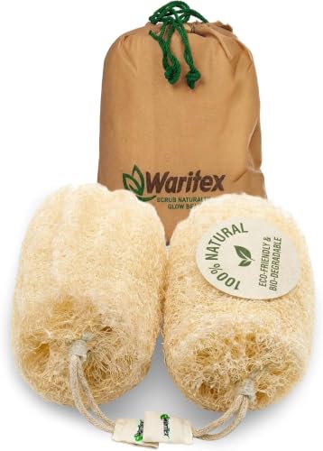 Waritex Organic Egyptian Loofah Sponges Exfoliating Scrubber Bath [2 Pack] | Natural Loofah Fiber for Gentle Skin Exfoliation, Deep Cleansing Full Body Spa Experience, Smooth Radiant Skin Care
