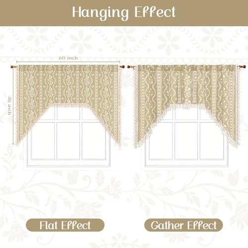 Yinhua Boho Swag Valance Curtains Vintage Linen Valances for Windows Light Filtering Floral Kitchen Valance Rod Pocket Farmhouse Rustic Tassel Window Valances for Bathroom Cafe, 60" W x 36" L, Natural - color: Natural, size: 60"W x 36"L (Pack of 1)