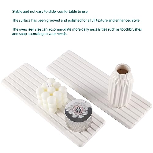 NiuYichee 2 PCS Water Absorbent diatomite Coasters, 12.2" x 4" Water Absorbing Stone Tray for Sink, Stone Drying mat for Kitchen Counter, Stone soap Tray Used for Hand Soaps & toiletries & Plants - color: White, size: 12.2 x 4 inches