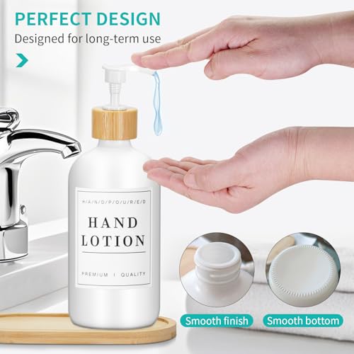 2 Pack 16 Oz Glass Soap Dispenser Set with Tray and Sticker, Hand Dish Soap Dispenser Set for Bathroom and Kitchen Bottle Dispenser with Dish Soap, Hand Soap, Lotion Sticker (White) - color: White