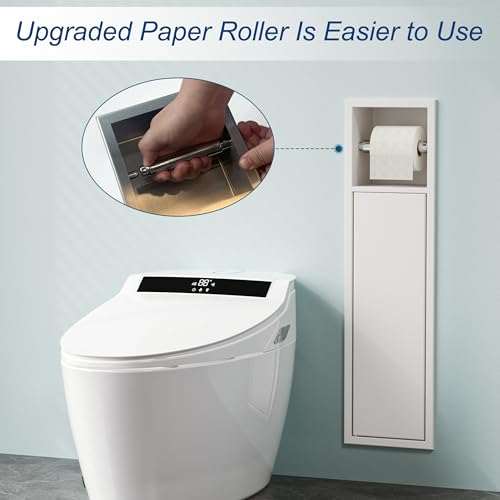 Neodrain Recessed Toilet Paper Holder, in Wall Toilet Paper Holder, 304 Stainless Steel Tissue Paper Holder with Dispense and Storage for Bathroom, White