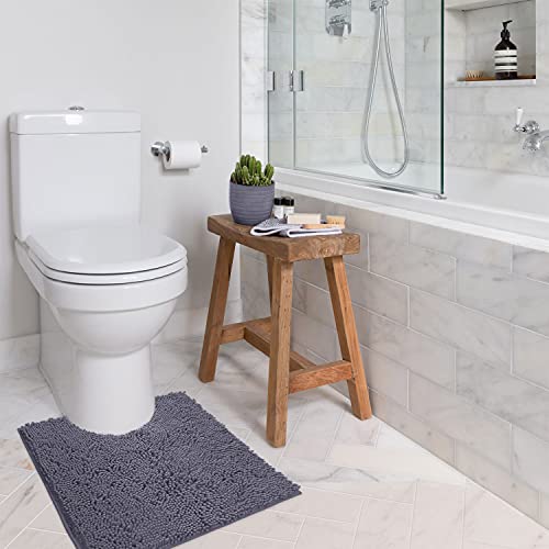 LuxUrux U-Shaped Toilet Bath Mat – Absorbent & Non-Slip Contoured Rug for Toilet Base, Plush Chenille, Machine Washable (20 x 20 inch, Dark Gray) - color: Dark Gray, size: 20'' X 20'' U