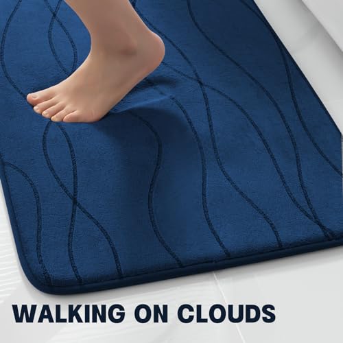 YIHOUSE Bathroom Rugs Set 3 Piece, Memory Foam Bath Mat Navy Blue | Ultra Soft, Absorbent, Non-Slip, Machine Washable, for Bathroom, Sink and Toilet - color: Dark Blue, size: 2'9" x 1'8" (Rectangular)