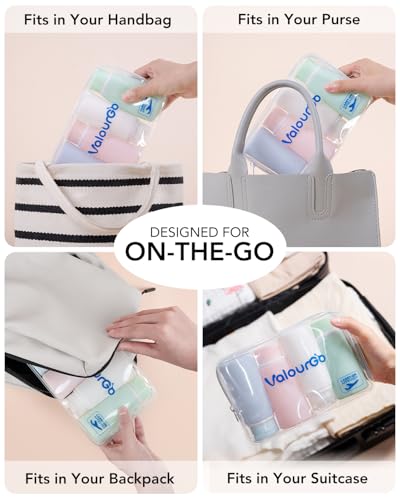 Valourgo Travel Bottles for Toiletries Tsa Approved Travel Size Containers BPA Free Leak Proof Travel Tubes Refillable Liquid Travel Accessories for Cosmetic Shampoo and Lotion Soap for travel, 4Pcs - color: Pink, White, Blue, Green