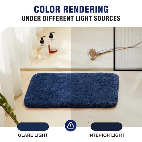 TECHMILLY Super Soft Shaggy Bathroom Rugs, Absorbent Thick Non Slip Microfiber Bath Rugs, Quick Dry Machine Washable Bath Mat for Bathroom Floor, Bathtub and Shower 17"x24" - color: Navy, size: 1'5" x 2' (Rectangular)