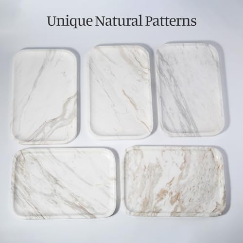 Karibiber Marble Vanity Tray, Marble Bathroom Tray Countertop, Decorative Trays for Dresser Organizer, White Stone Storage Serving Trays for Kitchen, Perfume, Jewelry Cathall Holder, Unique Veining - color: Greece-white