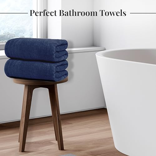 Tens Towels Pack of 4 Extra Large Bath Towels 30 x 60 Inches, 100% Cotton, Larger & Lighter Weight, Quicker to Dry, Super Soft and Absorbent, Perfect for Bathroom, Navy - color: Navy
