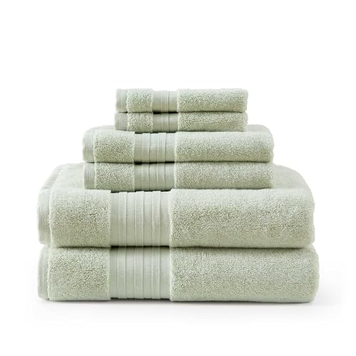 Martha Stewart - Bath Towels, Soft & Absorbent 100% Cotton Towels, Plush 700 GSM, 6-Piece Bathroom Towel Set with Textured Dobby Weave (Skyland Manor Green) - color: Skyland Manor Green