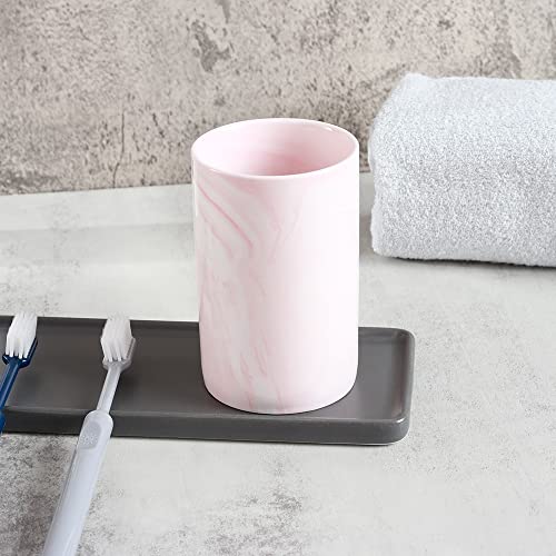 Ceramic Toothbrush Holder, Bathroom Cup, Drinking Mug, Coffee Cups, Marble Pattern Pen Holders, 300ml/Pcs (Pink) - color: Pink