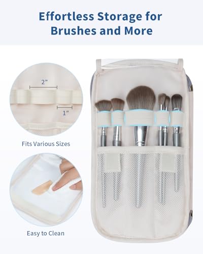 WANDF Travel Toiletry Bag for Women, Wide-open Large Makeup Bag with Handle, Puffy Makeup Organizer for Toiletries, Cosmetics, Accessories, Essentials (Slate Blue)