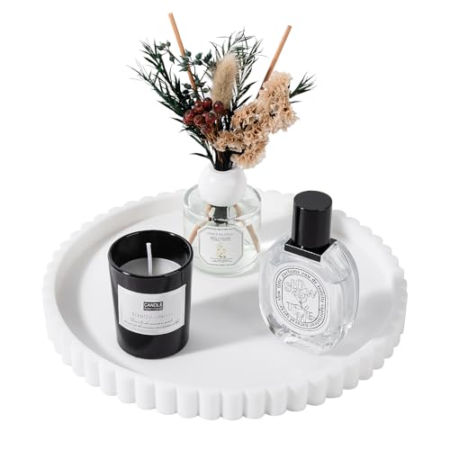 Round Bathroom Tray Silicone Kitchen Counter Decor Vanity Organizer Decorative Coffee Table Tray for Perfume, Candle, Soap Dish, 9 Inch, White - color: White, size: 9"