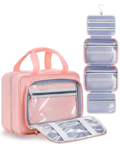 Travel Hanging Toiletry Bag for Women - Waterproof Cosmetic Organizer with Clear Window, Lightweight Bathroom Bags for Essentials, Makeup, Shampoo, Toiletries Dark Pink,Large - color: Dark Pink, size: L (11.8x9x4inch)