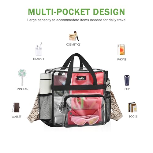 MAY TREE Clear Bag for Stadium Events, 12x6x17 Clear Tote Bag with Removable Strap, Transparent Bag for Concert Sports Gym, Beige Cube-Strap - color: Cube-Strap