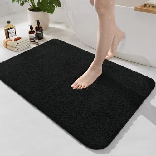 HOMORE Black Bathroom Rug Set 2 Piece,Soft Absorbent Bath Mats Set,Machine Washable Bath Rug Sets for Bathroom Non Slip,(21"x34"+21"x21") Plush Shaggy U Shape Contour Toilet - color: Black