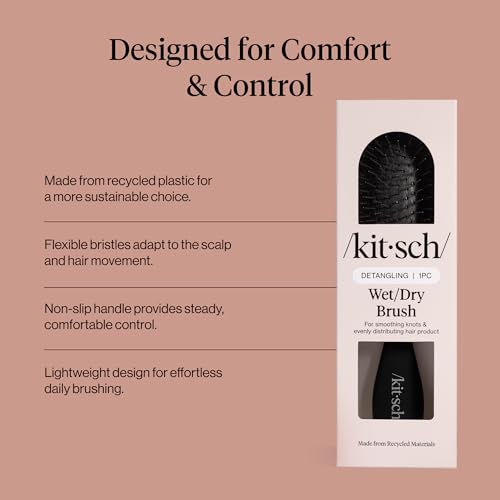 Kitsch Wet/Dry Hair Brush Detangler – Flexi Hair Brush for Women, Men & Kids | Detangling Brush for Curly Hair, Bounce Curl Defining Brush for Wet or Dry Strands - Black - color: Black