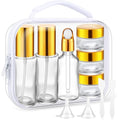 11 Pcs Glass Travel Bottles with Clear Hard Zipper Case Skin Care Containers Travel Size Mini Makeup Containers Tsa Approved with Pump Spray for Liquid Toners Serum Cream(Gold,Style 1) - color: Gold, size: Style 1