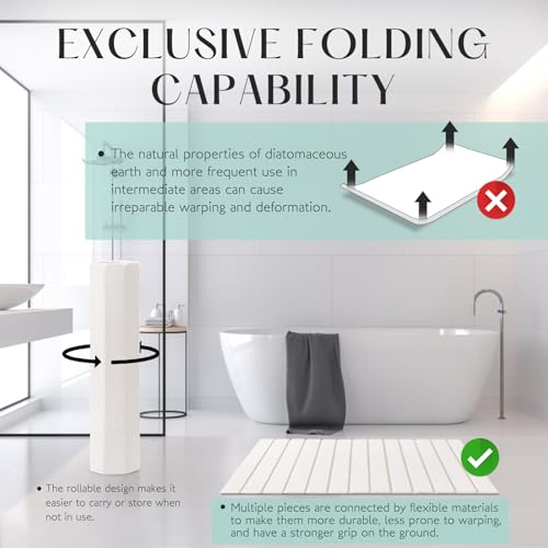 Large Stone Bath Mat, 30.2 x 23.5 Non-Slip Diatomaceous Earth Bath Mat, Ultra-Absorbent Quick-Drying Stone Drying Mat for Kitchen Bathroom Pet Bowl, Rollable & Foldable Stone Bath Mat, White XL - color: Folding Xl-white