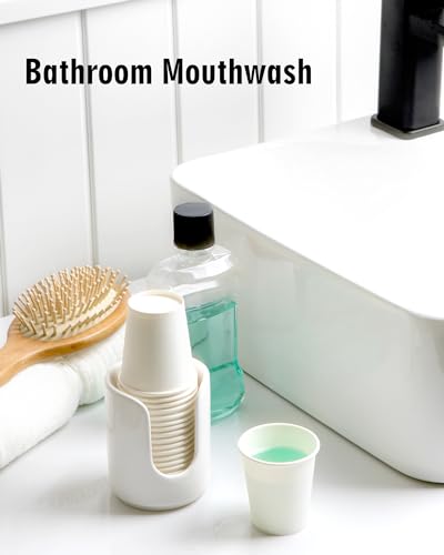 3 oz Original Ceramic Bathroom Cup Dispenser with 5 PLA Paper Cups, Bathroom Essential Accessories for Mouthwash Holder on Bathroom Vanity Countertops (2 Pack, White) - color: White, size: 2 Pack