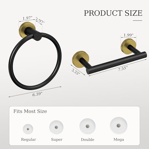 Black and Gold Toilet Paper Holder & Towel Holder, Bathroom Hardware Set-SUS304 Stainless Steel Double Post Pivoting Tissue Roll Holder and Hand Towel Ring Set for Bathroom, RV - color: Black Gold