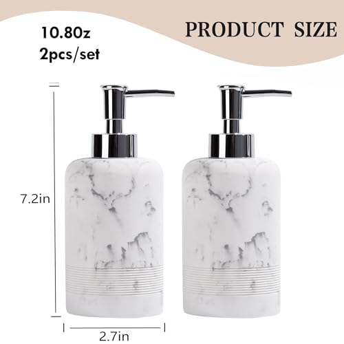 YMXYJM 2pcs/Set Hand Soap Dispenser Sets - 10.8oz Refillable Resin Liquid Soap Dispensers with Rust-Proof Pump for Bathroom Countertop or Kitchen, Marble White - color: Marble White