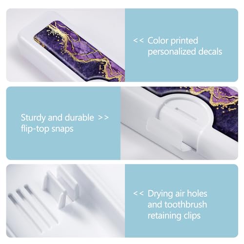 Toothbrush Travel Case - Colorful Pattern, Holder and Covers for Toothbrushes, Includes Tongue Scraper Case - color: Purple Marble, size: Small