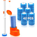 JEHONN Disposable Toilet Brush with Tweezers, Toilet Bowl Wand Holder Set with 42 Cleaner Refills, Bathroom Cleaning System for Sink Bathtub Wash Basin (White Orange) - color: White Orange