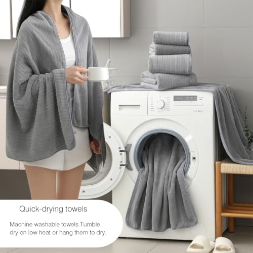 Hailea 18 Piece Family Bath Towel Set Include 6 Bath Towels,6 Hand Towels and 6 Washcloths Soft Bathroom Towel with Hanging Loops,Highly Absorbent Quick Dry Towels Set for Bathroom,Hotel and Spa-Grey - color: Grey, size: 18-Piece Set