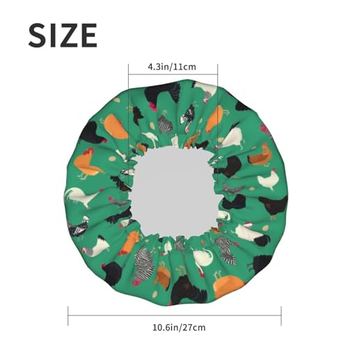 Funny Chickens Shower Cap For Women Reusable Waterproof Double Layers Bath Cap Hair Protection Elastic Ladies Spa Salon Shower Hat - color: Chickens