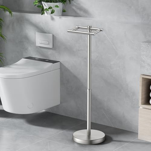 Toilet Paper Holder Stand Adjustable, Freestanding Tissue Roll Holder for Bathroom, Pivoting Design, Durable SUS 304 Stainless Steel and Weighted Base Toilet Paper Stand, Storage (Brushed Nickel) - color: Brushed Nickel