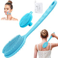 Silicone Face & Back Scrubber Set, Manual Face & Body Scrubber Exfoliator with Soft Bristles and Non-Slip Handle, Back Brush Bath Brush with Detachable Brush Head(2PCS Blue Set) - color: 2*blue Set