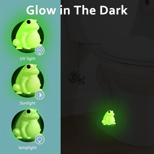 boeemi Glow in The Dark Frog Toilet Bolt Covers Caps Decorative 2 Pcs | Luminous Green PLA, Bottom Hole 0.94'', Covers Rusty Bolts, Fun Bathroom Decor for Kids, Glows After Light Exposure - style: Frog