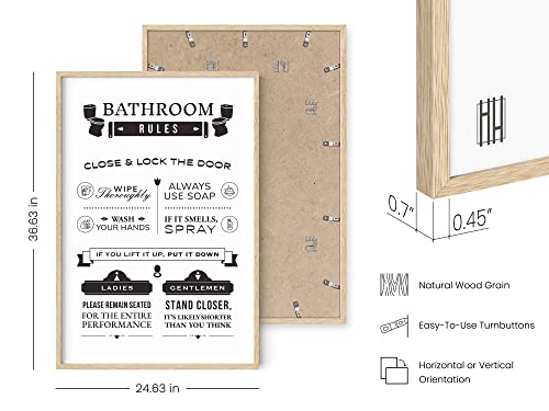 HAUS AND HUES Funny Bathroom Wall Art – Toilet Rules Poster, Humorous Restroom Sign, Playful Washroom Design (24x36, Beige Frame) - color: Rules, size: 24"L x 36"W, style: Beige Framed
