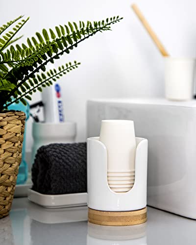 Ceramic Bathroom Cups Dispenser - 3 oz Disposable Paper & Plastic Bathroom Cups Holder - Mouthwash Cups Dispenser for Bathroom, Guest Toiletries, Countertop, Coffee - BPA Free (2 Pack) - color: White, size: Set/2
