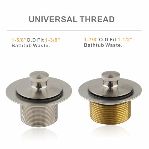 Bathtub Tub Drain Conversion Kit Assembly, Wellup Lift and Turn Twist Tub Drain Trim Kit with Two-Hole Overflow Faceplate, Brushed Nickel - color: Brushed, style: 2 Holes