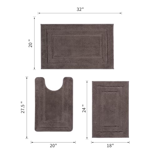 Bathroom Rugs Sets 3 Piece, with 20" x 28" U-Shaped Toilet Rug, Ultra Water Absorbent and Super Soft, Non-Slip, Microfiber Shaggy Plush Bath Mats for Bathroom, Tub, Kitchen (Chocolate) - color: Chocolate