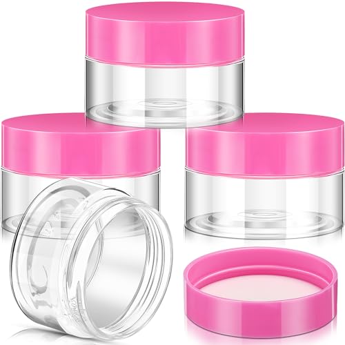 Patelai 4 Pieces Round Wide-mouth Leak Proof Plastic Container Jars with Lids for Travel Storage Makeup Beauty Products Face Creams Oils Salves Ointments DIY Making(1 Ounce,Pink) - color: Pink, size: 1 Ounce